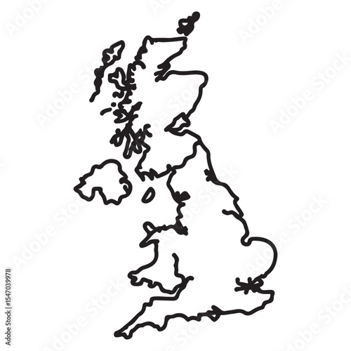 Simple United Kingdom vector map displaying geographical contours and boundaries