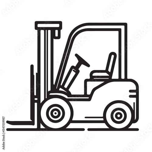 Line art vector illustration of forklift transport and construction equipment