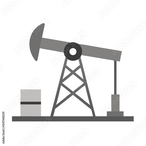 Simplified oil pump jack on dark background, oil barrel
