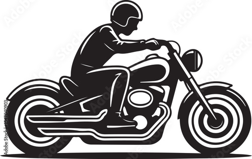 A dynamic silhouette of a motorcycle rider on a motorbike speeding down the road, perfect for sport and transportation illustrations