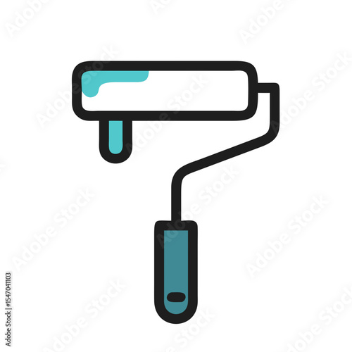 Minimalist paint roller icon on black background illustration