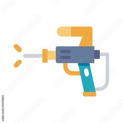Flat graphic of a colorful toy water gun shooting