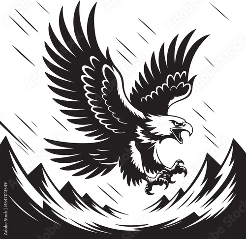 Black tribal eagle vector tattoo design with spread wings, a powerful flying bird illustration