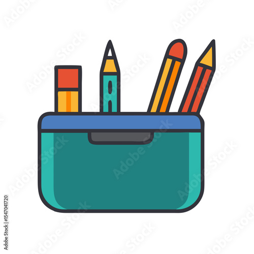 Flat design pencil case with pencils and eraser