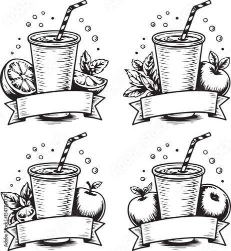 Coffee cups and beans vector icon set for cafe breakfast design