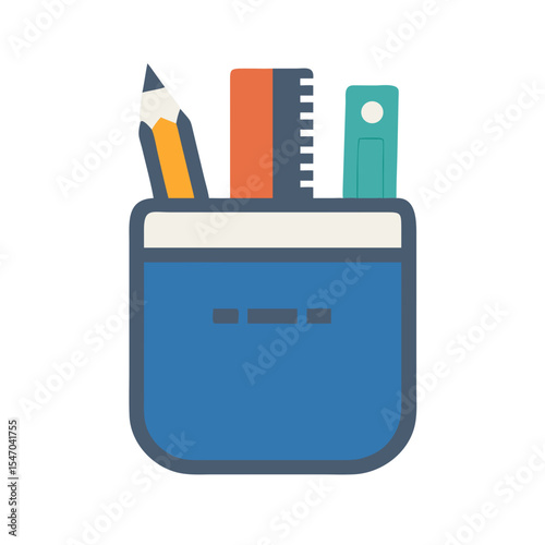 Flat design icon of desk organizer with school supplies