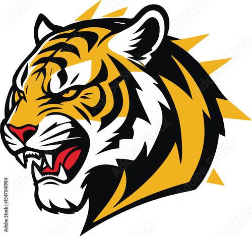 Wild striped tiger head vector illustration perfect for a powerful predator logo or tattoo design