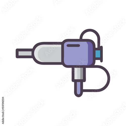 Flat illustration of a pneumatic drill isolated on black