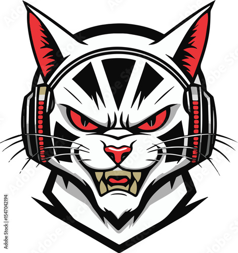 Black tiger head tattoo vector illustration with cute feline cartoon design
