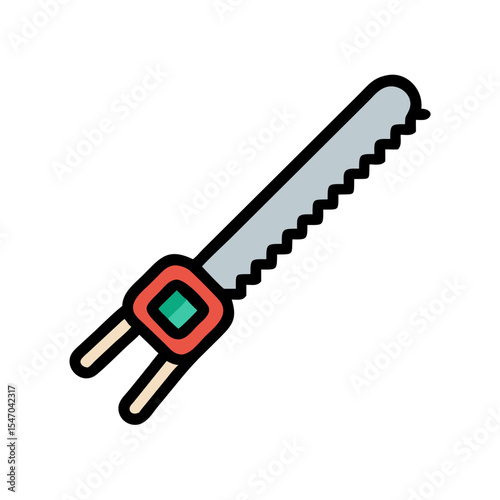 Cartoon illustration of a drywall saw against black background