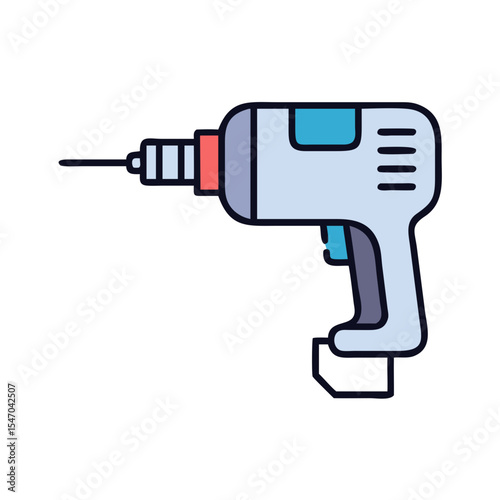 Isolated cartoon style cordless power drill on black backdrop