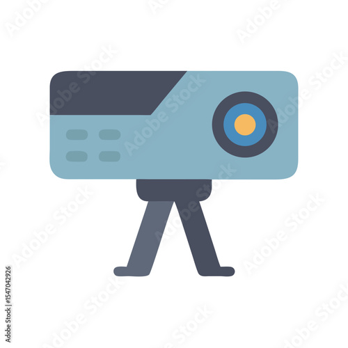Flat design blue projector with stand on black backdrop
