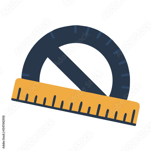 Flat protractor and ruler illustration on a black background