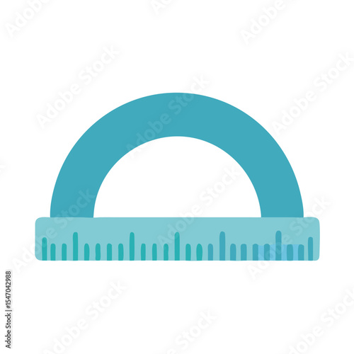 Flat vector illustration of a light blue protractor ruler