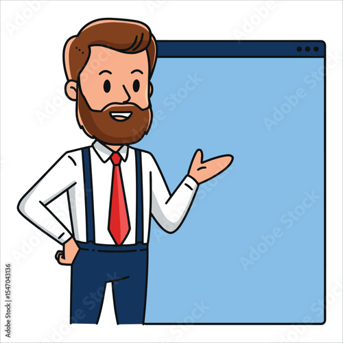 Businessman in strict suit posing with banner. Ideal for leadership concepts, formal promotions, and executive visuals.