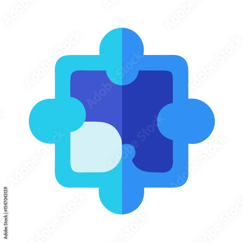 Blue puzzle piece with connected edges on a black background