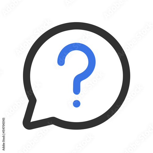 Blue question mark in gray speech bubble on black background