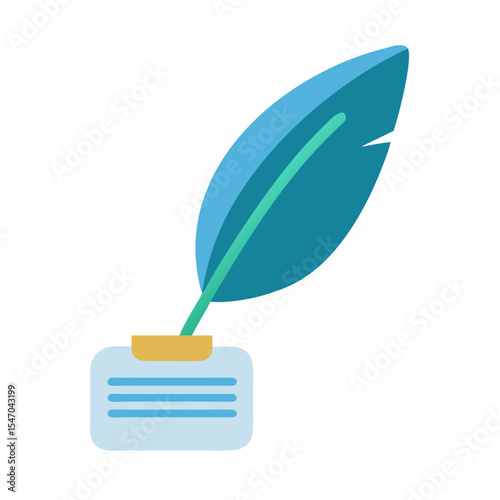 Quill pen and inkwell illustration in flat style