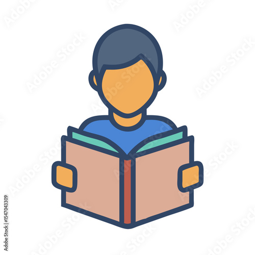 Flat illustration of person reading book on black background