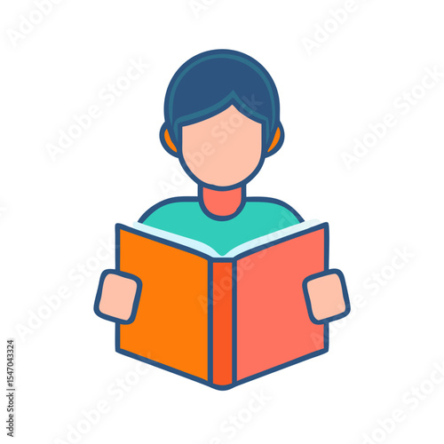 Flat Illustration: Person Reading a Book on Black Background