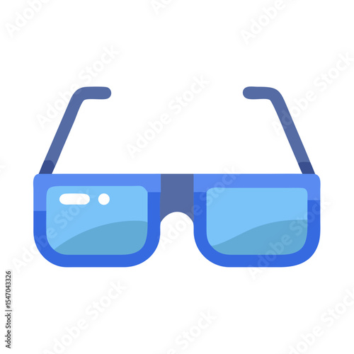 Blue eyeglasses flat icon illustration against black background