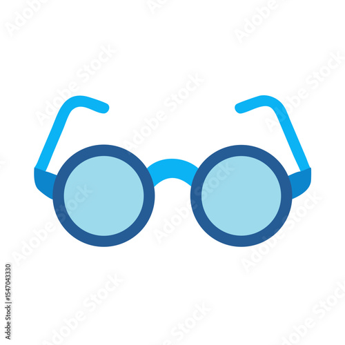 Blue round eyeglasses on black background in flat style