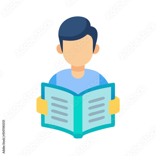 Flat graphic of a student studying and reading book