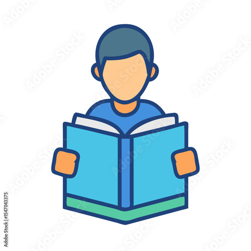Illustration of a boy reading a book in color