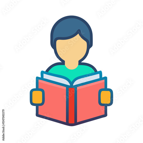 Flat design illustration of a person reading an open book