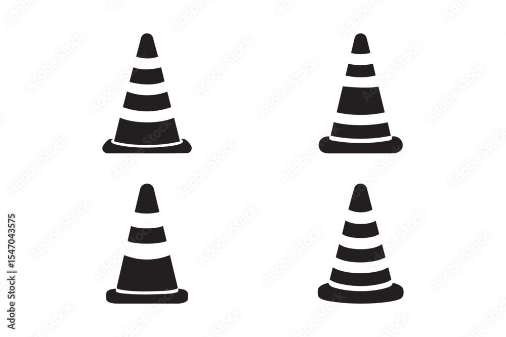 Traffic Cone Silhouette Vector Set – Road Safety Icon Collection Traffic Cone Silhouette Vector Set – Road Safety Icon Collection