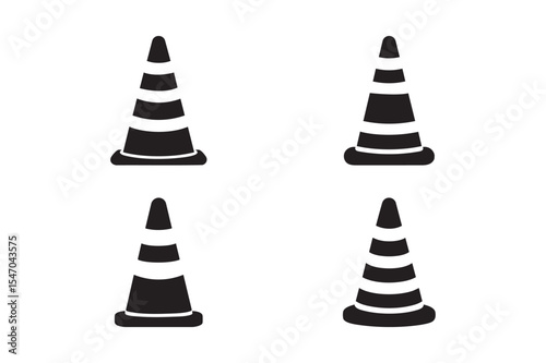 Traffic Cone Silhouette Vector Set – Road Safety Icon Collection
