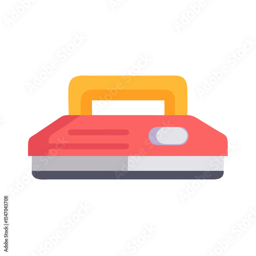 Flat illustration of retro iron box on black background
