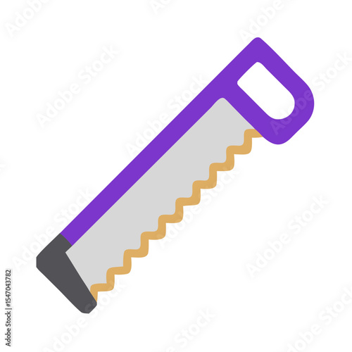Illustrated hand saw tool in purple on black background