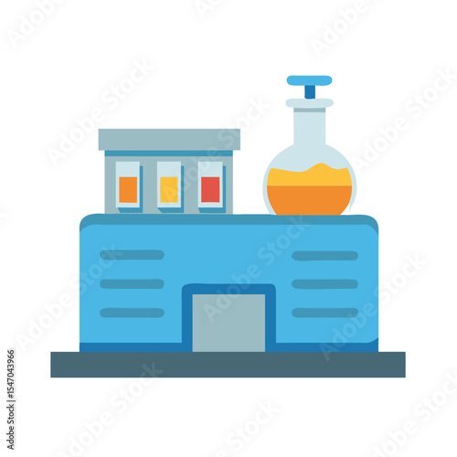 Science laboratory building with flask illustration on black background