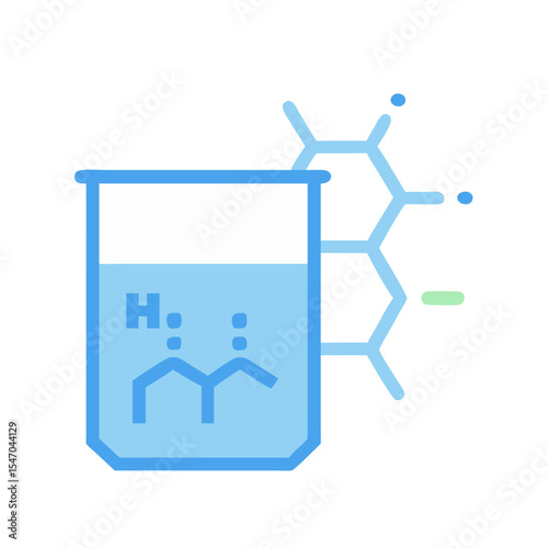 Laboratory beaker with chemical compound structure illustration isolated