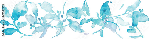 水彩画。水彩タッチの水色植物イラスト。水彩のベクター化している夏の葉っぱ素材。夏の植物フレーム背景。Watercolor painting. Water color plant illustration with watercolor touch. Watercolor vectorized summer leaves. Summer plants frame background.