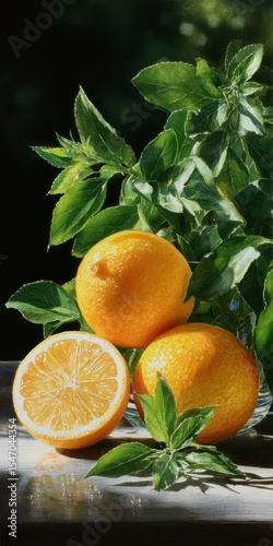 Juicy Lemons Still Life  Fresh Citrus Fruits  Leaves  Sunlight
