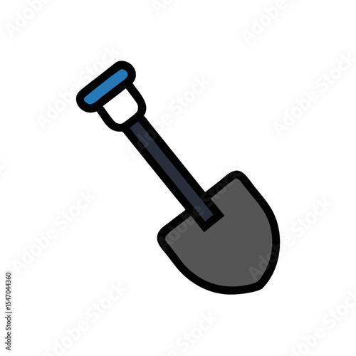 A gray and blue shovel illustration on a black background