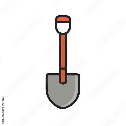 Flat icon of a shovel with orange handle