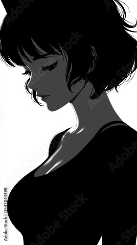 Anime Girl Profile  Monochrome  Elegant  Stylish  Manga  Illustration  Art  Graphic  Desig