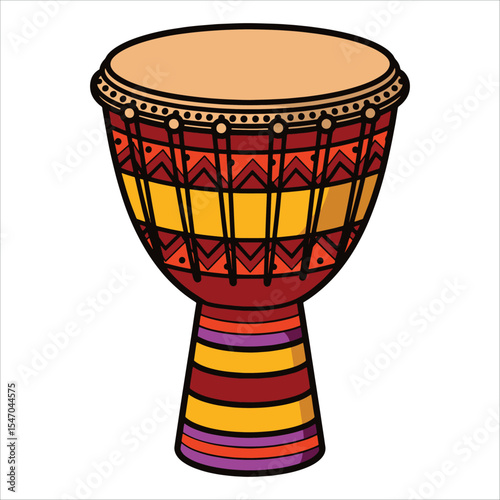 African djembe drum illustration. Traditional percussion instrument vector for music and cultural themes.