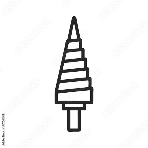 Minimalist illustration of a step drill bit on black