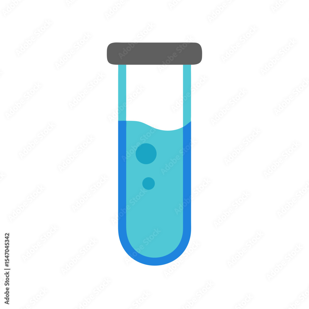 Simple cyan test tube with bubbles on black background Simple cyan test tube with bubbles on black background