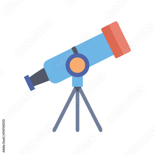 Cartoon Telescope on Tripod Against Black Background Illustration