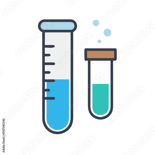 Two test tubes with liquid in flat icon design