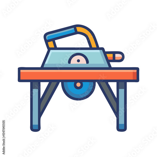 Graphic icon of a table saw on black background
