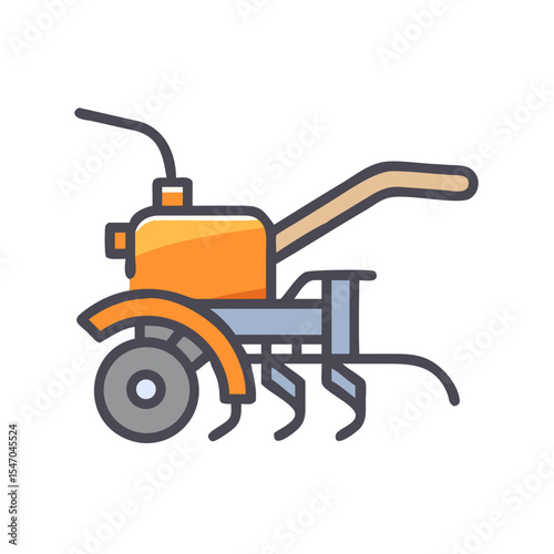 Colorful line art vector of agricultural rotary tiller