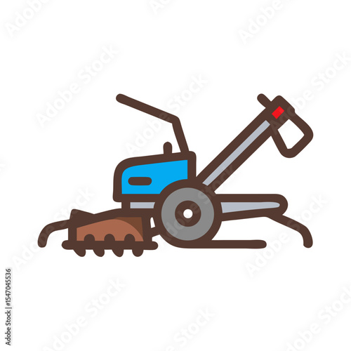 Illustration of a Walk-Behind Tractor for Farming and Gardening