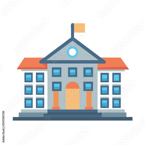 Flat illustration of a classic public building with flag