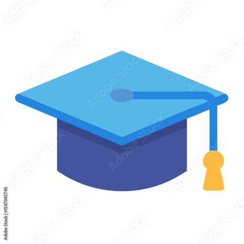 Blue graduation cap illustration, academic achievement flat design style
